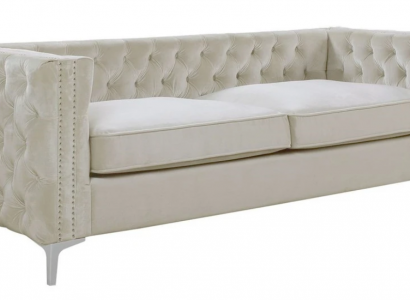 Chesterfield Three-Seater Sofa Beige Textile Fabric Couches Furniture Velvet Color Choice Available